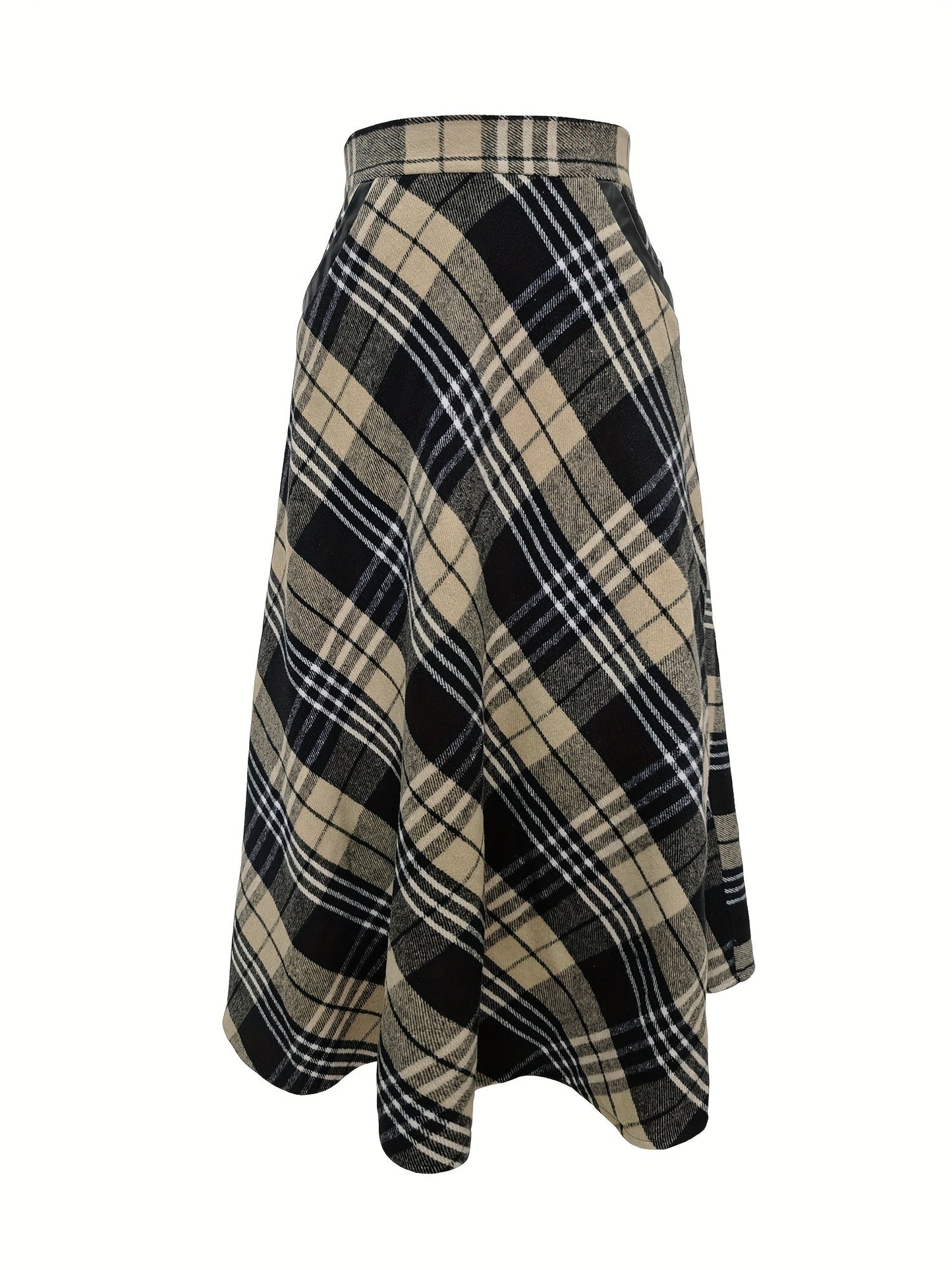 Damen Karierter Maxi-Rock A-Linie mit Taschen