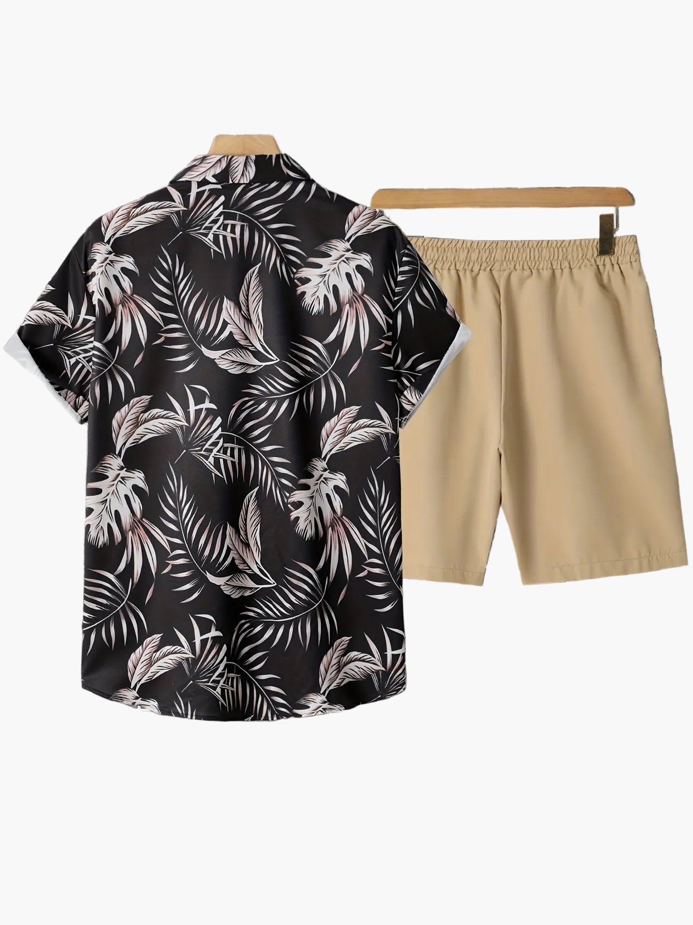 Men's Summer Set – Casual Short-Sleeve Shirt with Tropical Print and Shorts, Ideal for Vacation & Leisure