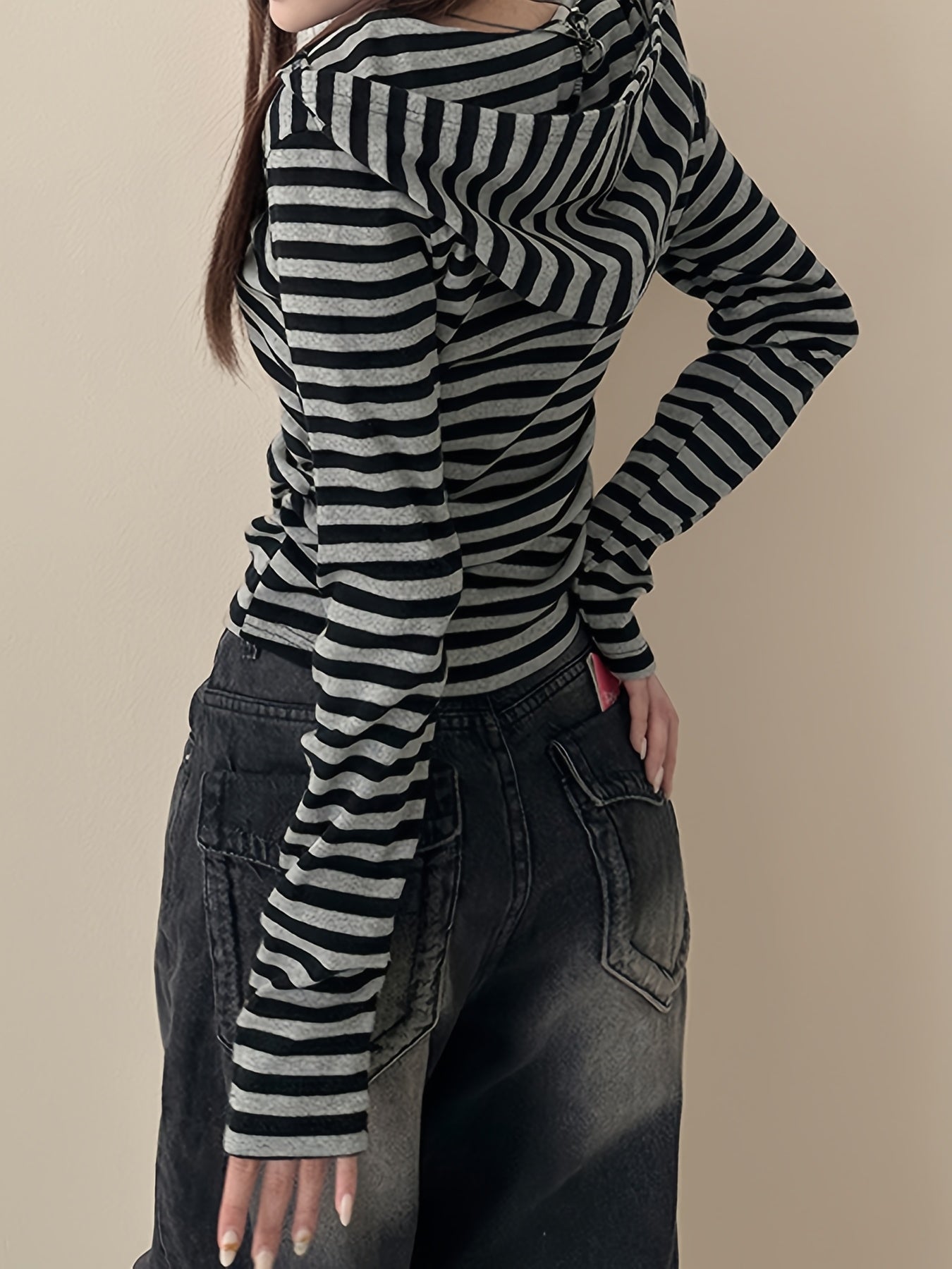 Damen Langarmshirt gestreift mit Knopfleiste
