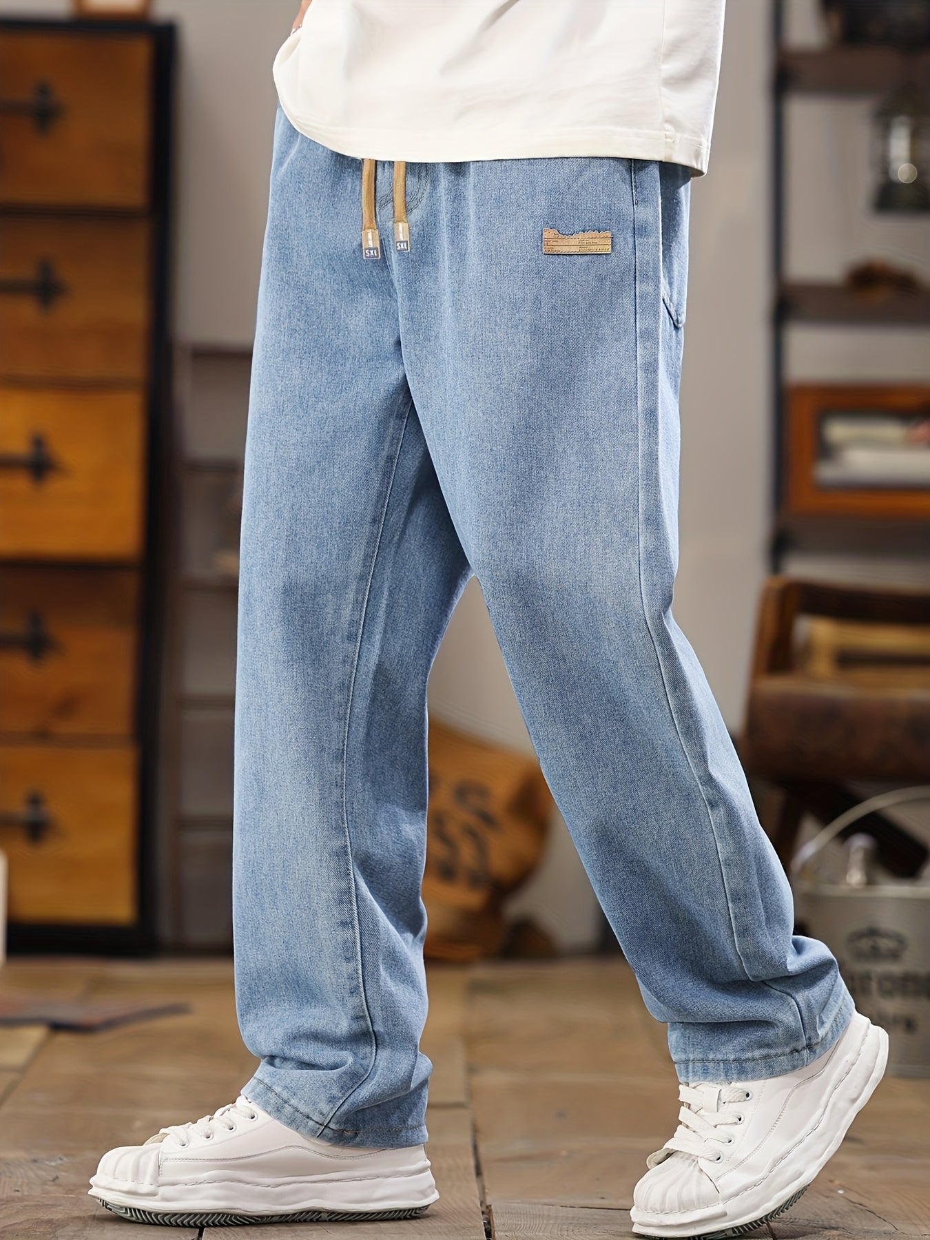 Men's Relaxed Fit Jeans Joggers with Drawstring for Casual Leisure Looks