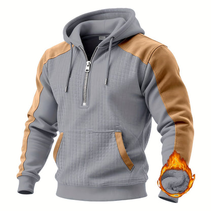 Herren Hoodie Halb-Reißverschluss Stepp-Optik Zweifarbig