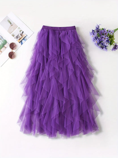 Women's Maxi Skirt with Ruffle Layers – Elegant Tulle Skirt for Formal Occasions