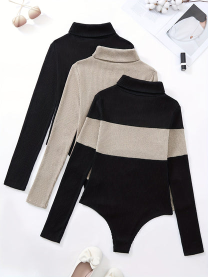 Damen Rollkragen Langarm Body Gerippt