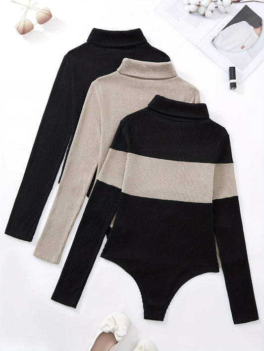 Damen Rollkragen Langarm Body Gerippt