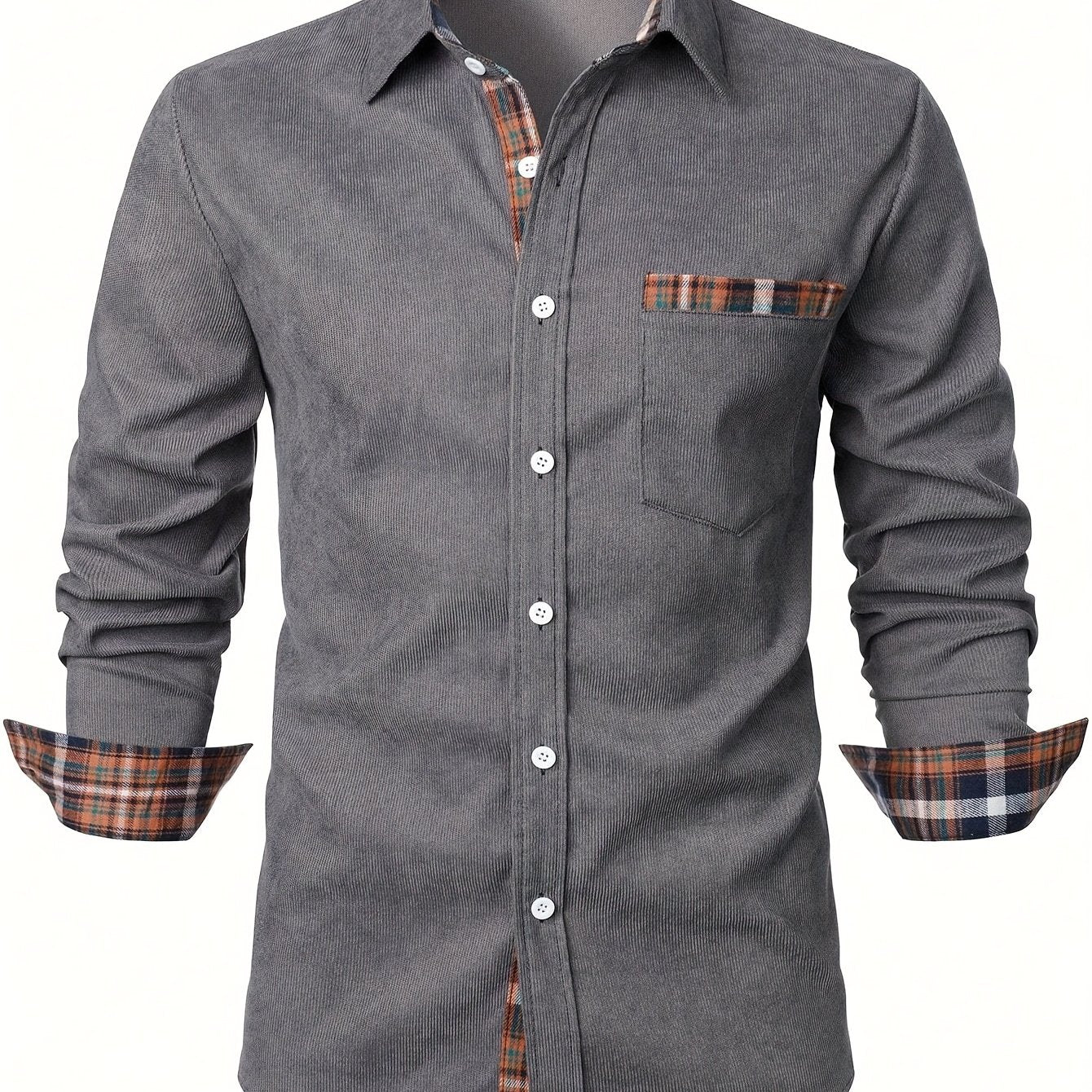 Men's Modern Fit Casual Shirt with Check Details – Stylish Long-Sleeve Shirt for Everyday and Office Wear