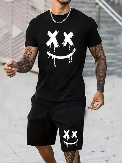 Men's Streetwear Set – T-Shirt & Shorts with Graffiti Smile Print – Summer Casual Outfit