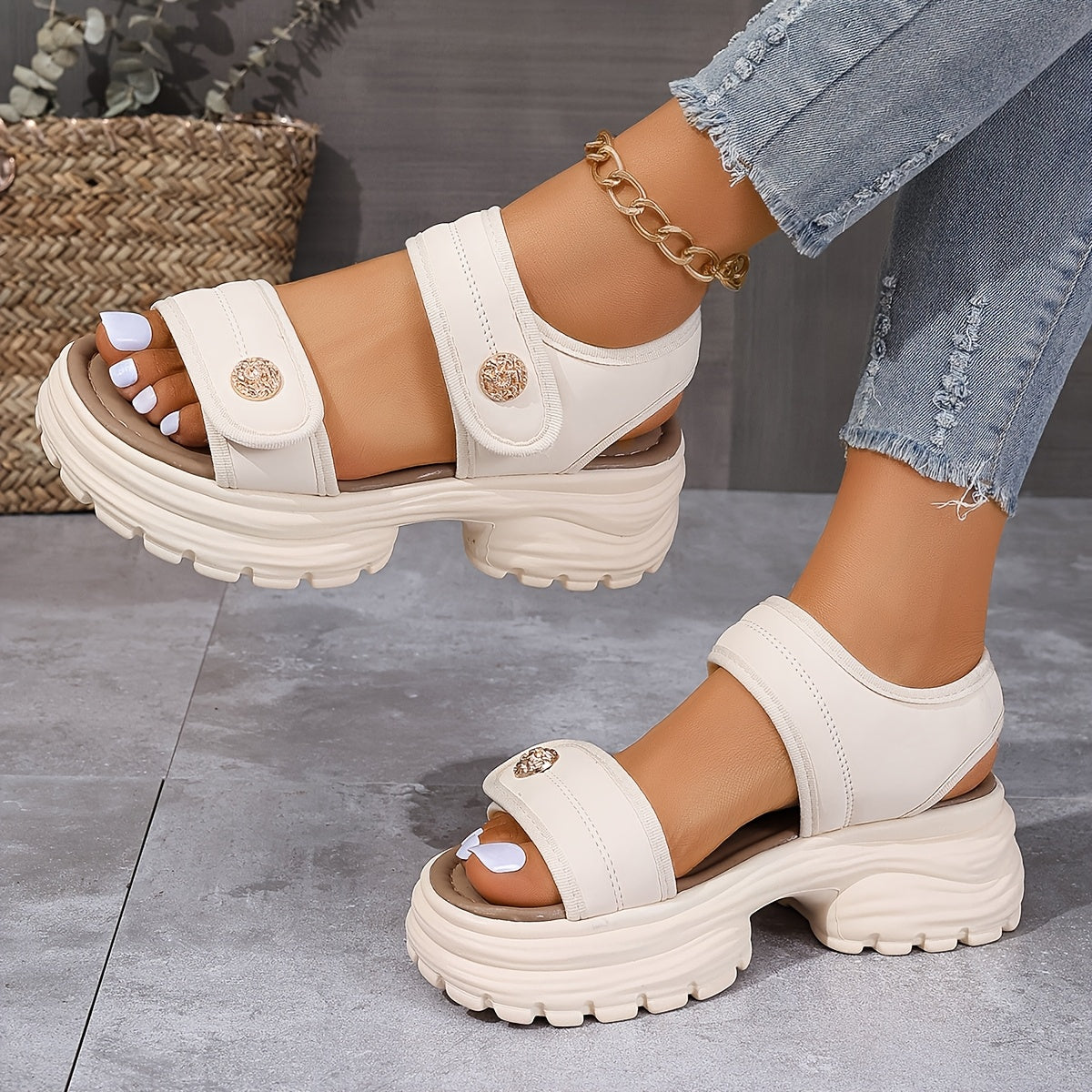 Women's Platform Sandals with Velcro Closure – Fashionable Outdoor Summer Shoes with an Elegant Look
