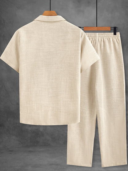 Men's Casual Suit Set – Short-Sleeve Shirt & Pants, Modern Summer Look for Everyday and Vacation