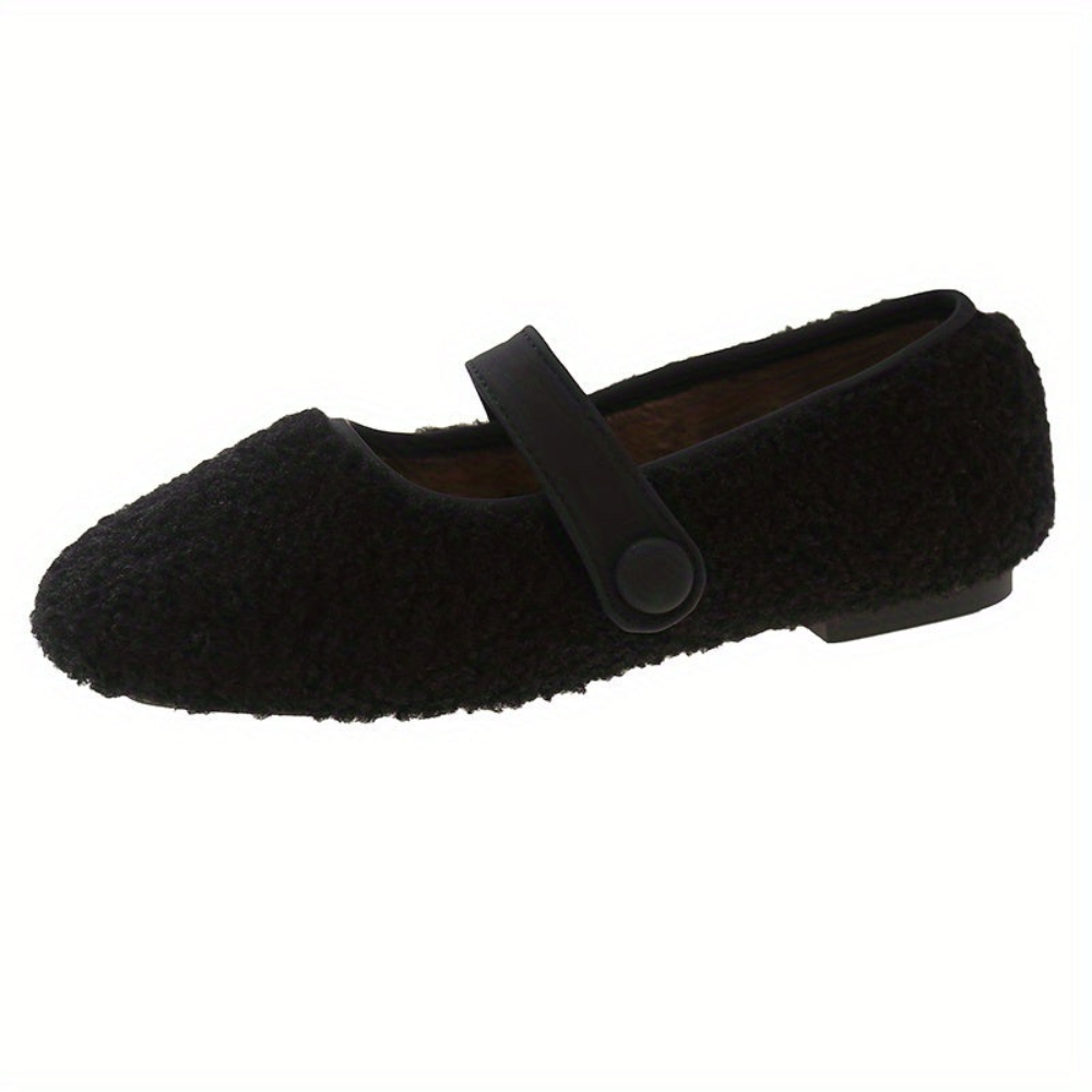 Women's Mary Jane plush-look ballet flats with strap – black, khaki, brown