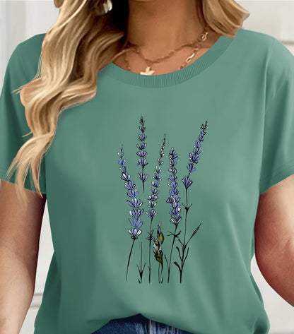 Women's T-shirt with Wildflower Print – Modern Casual Shirt with Floral Illustration, Short Sleeve, Ideal for Everyday & Leisure