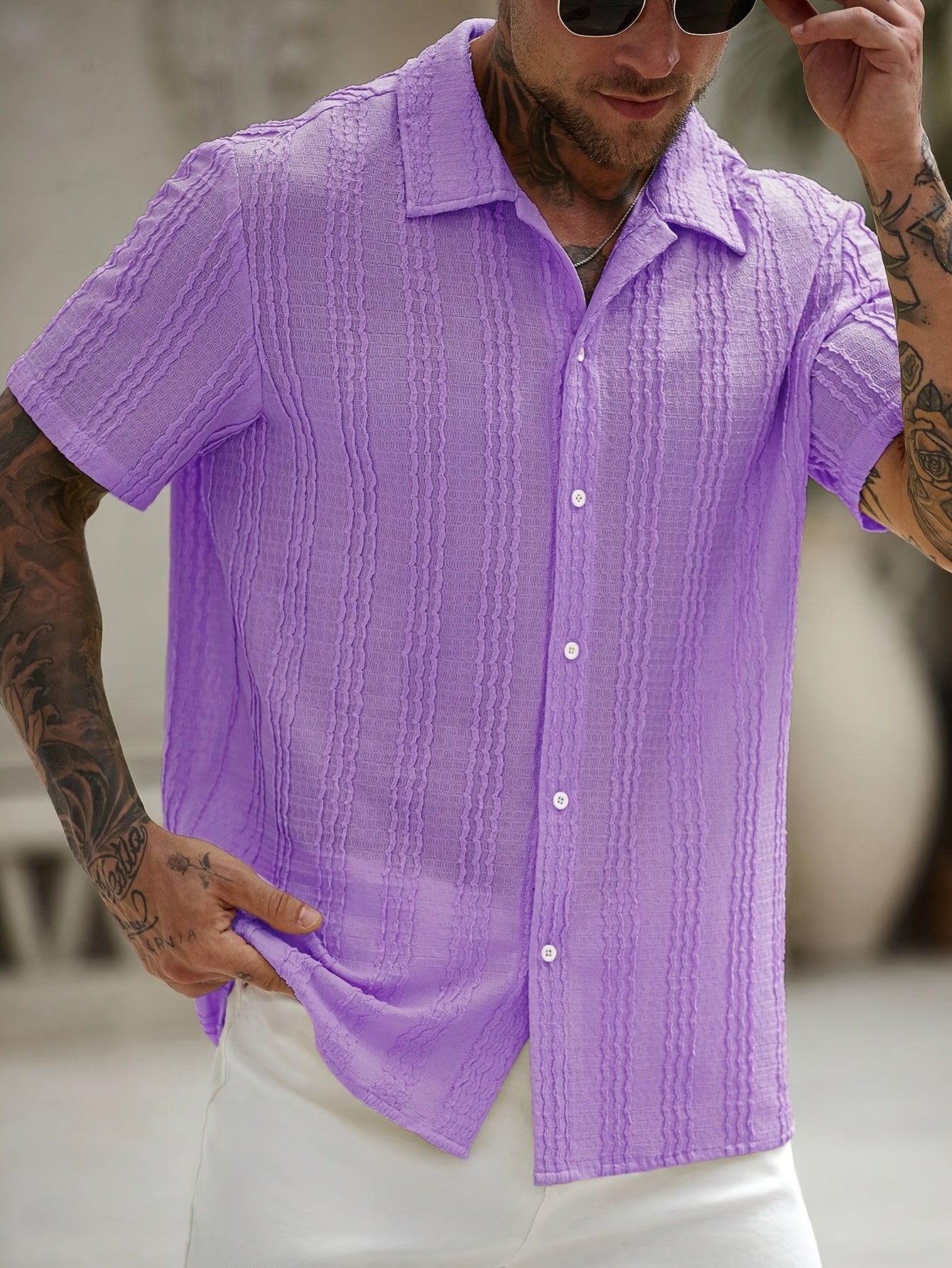 Men's Short-Sleeve Striped Shirt – Modern Summer Shirt for Leisure & Vacation