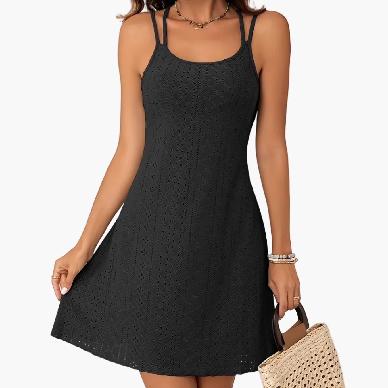 Women's Summer A-Line Mini Dress with Double Straps – Elegant Casual Look