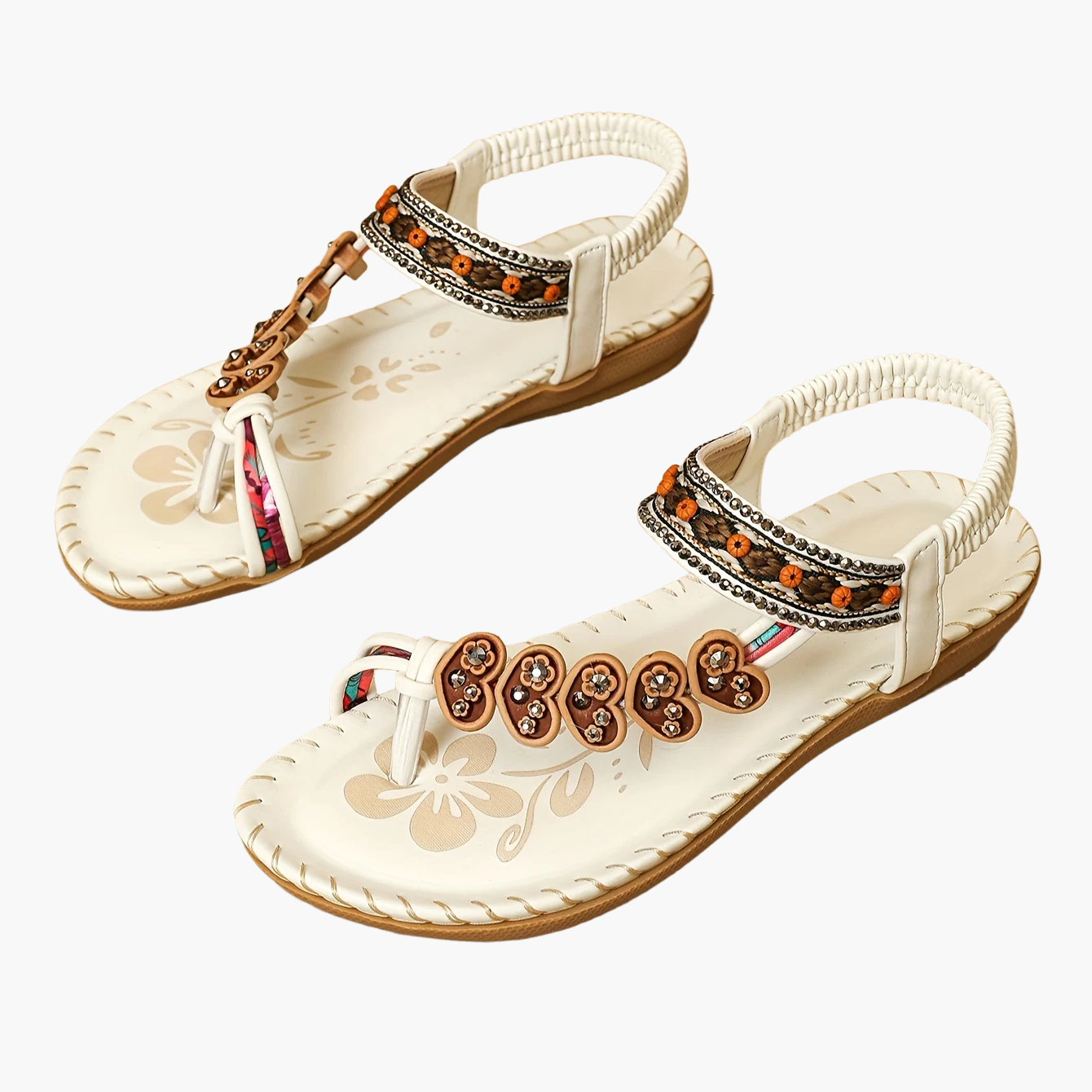 Women's Tribal Sandals with Decorative Stones and Ethnic Design – Comfortable Summer Shoes for Leisure and Vacation
