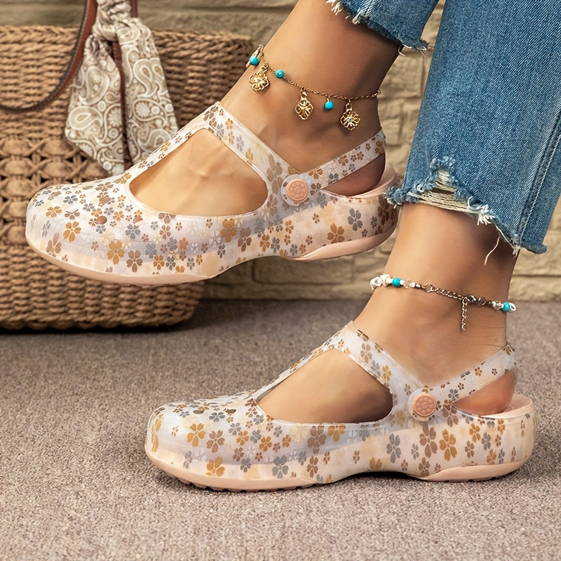 Women's Comfortable Summer Shoes with Floral Pattern – Cozy Casual Mary Janes for Everyday and Vacation