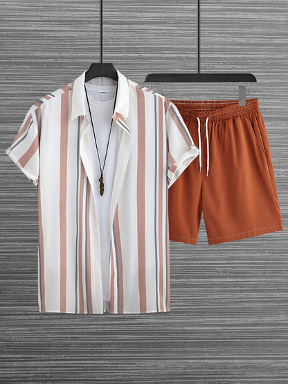Herren Freizeit Sommer Set – Gestreiftes Kurzarmhemd mit Shorts, Modernes Outfit für Alltag & Urlaub