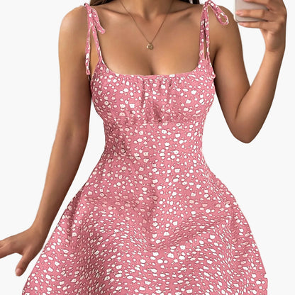 Women's summer dress with floral pattern and bows – Elegant casual dress for everyday and vacation