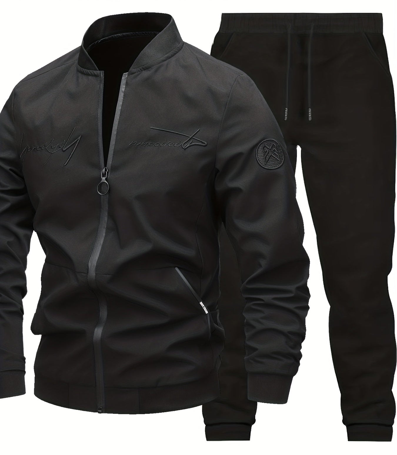 Men's Casual Tracksuit Set with Baseball Collar – Modern Embroidery Look for Everyday and Sports