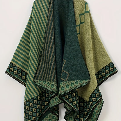 Women’s Reversible Green Patterned Elegant Poncho