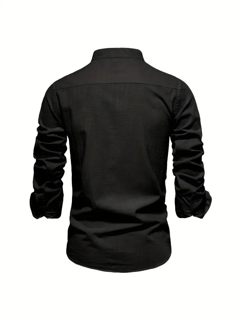 Men's Standing Collar Long-Sleeve Shirt – Contemporary Work and Leisure Shirt, Slim Fit, Refined