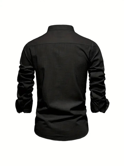 Men's Standing Collar Long-Sleeve Shirt – Contemporary Work and Leisure Shirt, Slim Fit, Refined