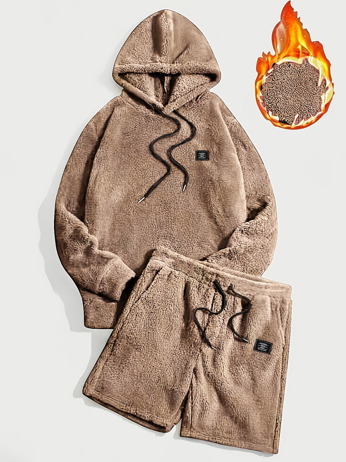 Unisex Teddyfleece Hoodie & Shorts Set Plüsch Hausanzug