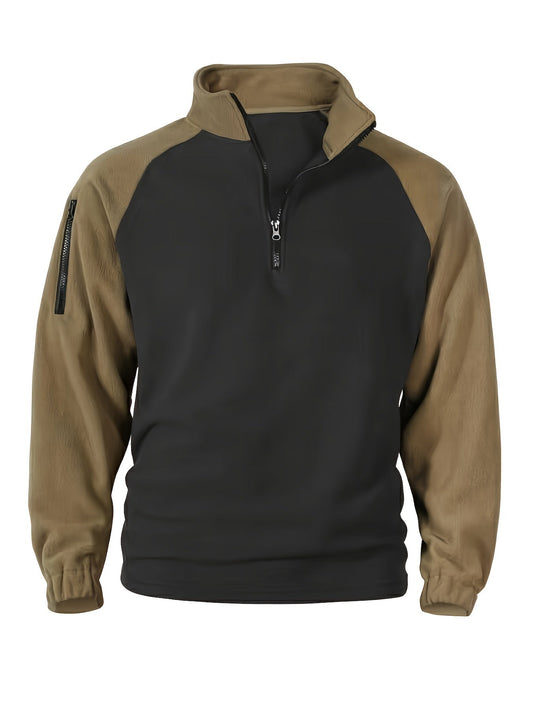 Herren Halb-Reißverschluss Pullover Fleece Optik Raglanärmel
