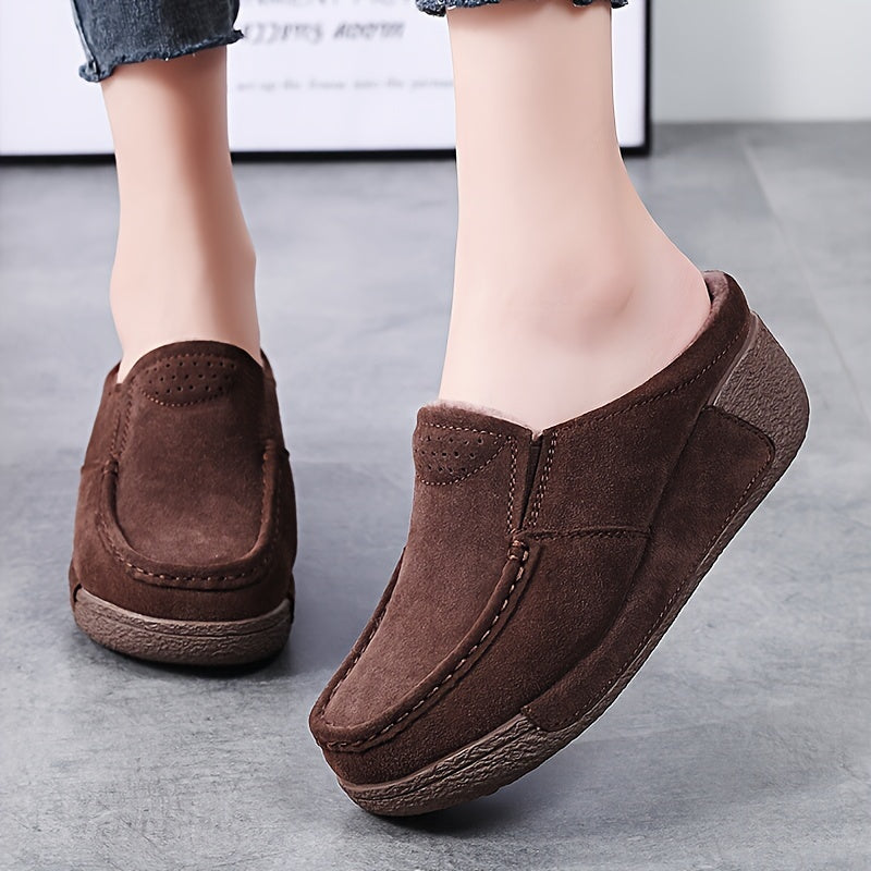 Women's mule loafers with soft lining, suede-look finish, brown