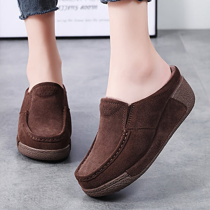 Women's mule loafers with soft lining, suede-look finish, brown