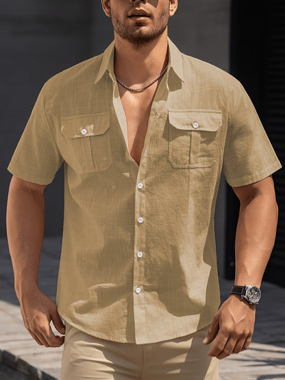 Men's Casual Short-Sleeve Shirt with Chest Pockets – Summer Regular Fit for Casual Occasions