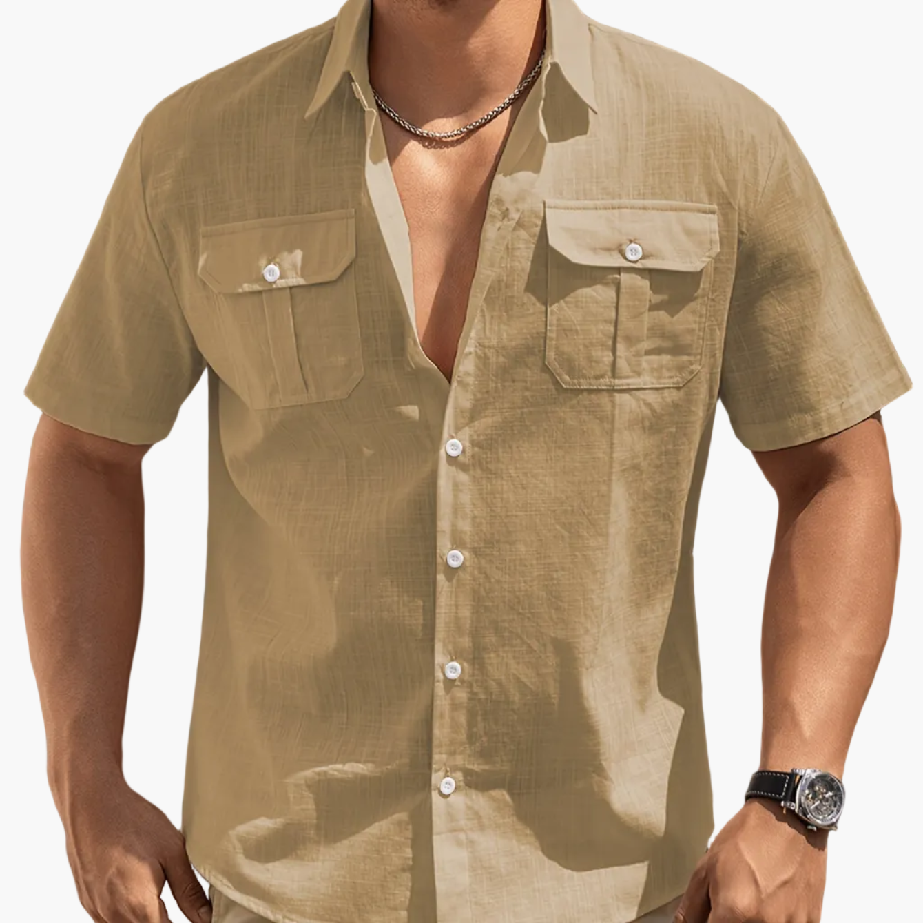 Men's Casual Short-Sleeve Shirt with Chest Pockets – Summer Regular Fit for Casual Occasions