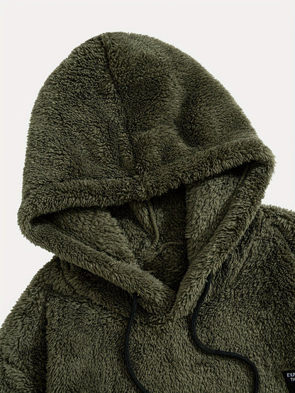 Unisex teddy fleece hoodie with a kangaroo pocket and hood