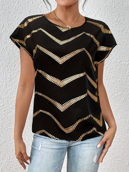 Women's Elegant Batwing Shirt with Geometric Pattern – Perfect for Everyday & Leisure