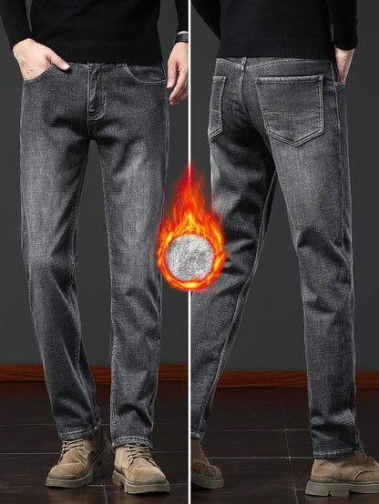 Herren Winter Jeans Thermojeans gefüttert gerade Schnitt mit Fleecefutter Blau Grau