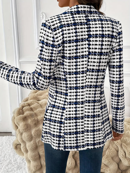 Women's Elegant Business Blazer in Checkered Style for Office and Everyday Wear
