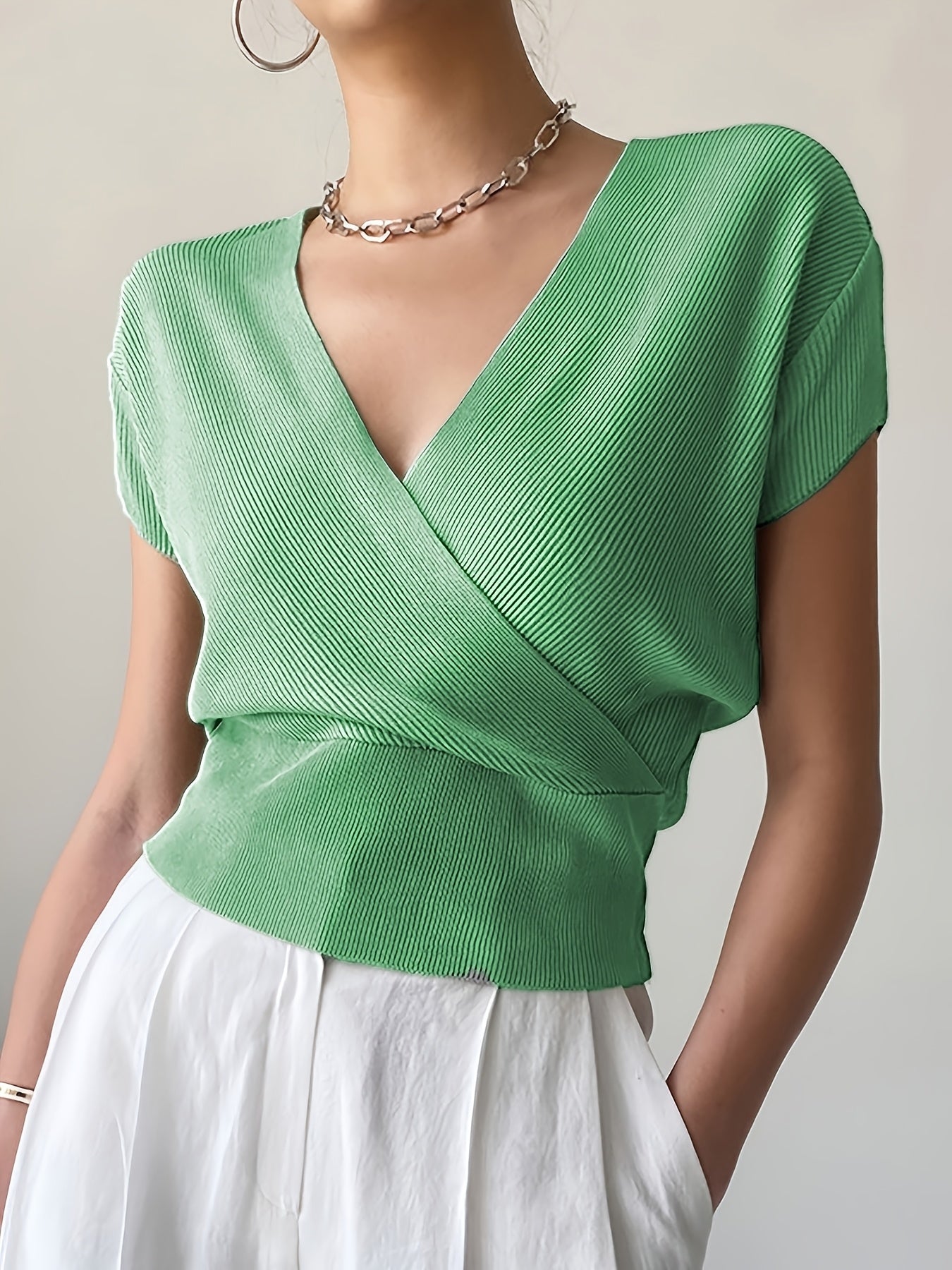 Women's Wrap Shirt with V-Neck – Elegant Casual Top for Everyday and Office Wear
