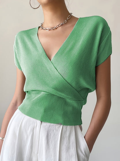 Women's Wrap Shirt with V-Neck – Elegant Casual Top for Everyday and Office Wear