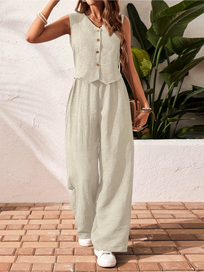 Women's Two-Piece Set – Elegant Sleeveless Vest and Pants Outfit for Leisure and Summer