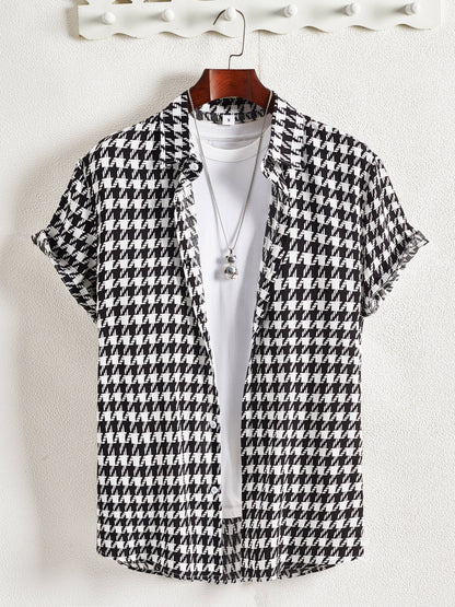 Men's Short-Sleeve Casual Shirt with Modern Geometric Pattern – Stylish Resort Shirt for Summer and Vacation