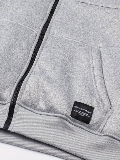 Grauer Herren Kapuzenpullover mit Reißverschluss und Teddyfutter