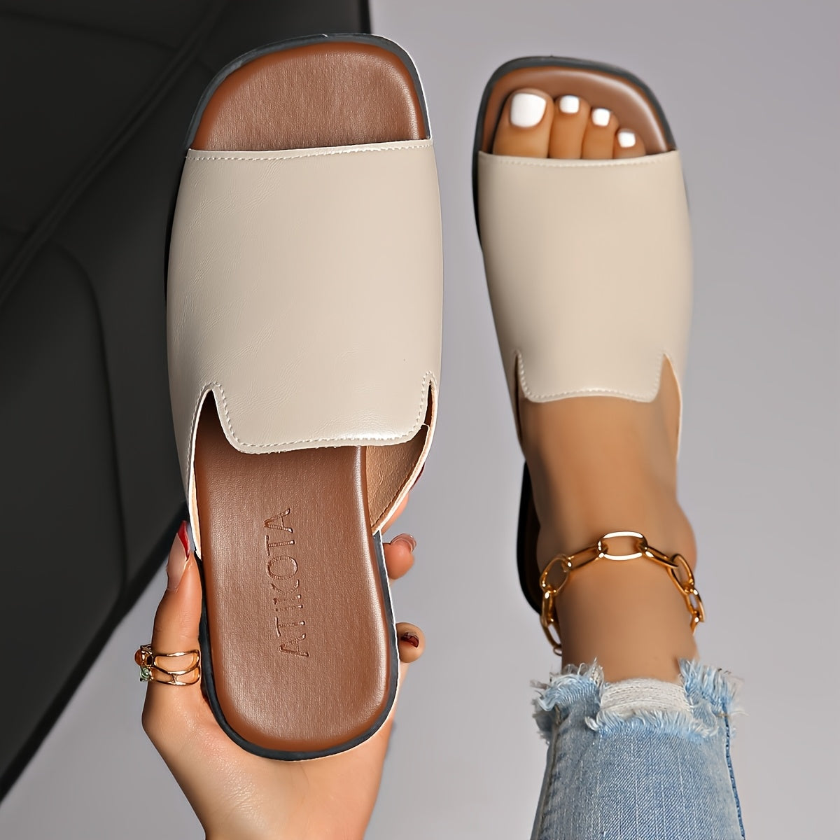 Women's Slip-On Sandals with Square Toe – Modern Style for Everyday and Leisure