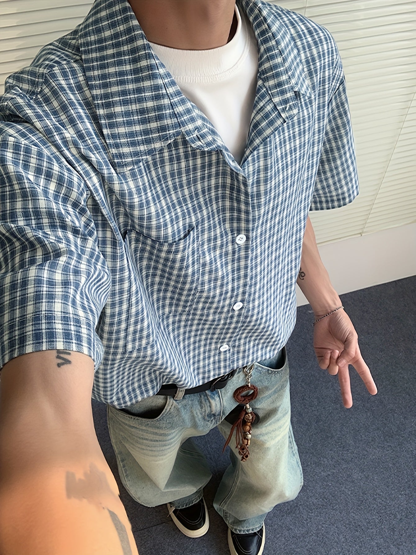 Herren Kurzarm Karo Freizeithemd – Lässiger Oversize Style für Alltag & Streetwear