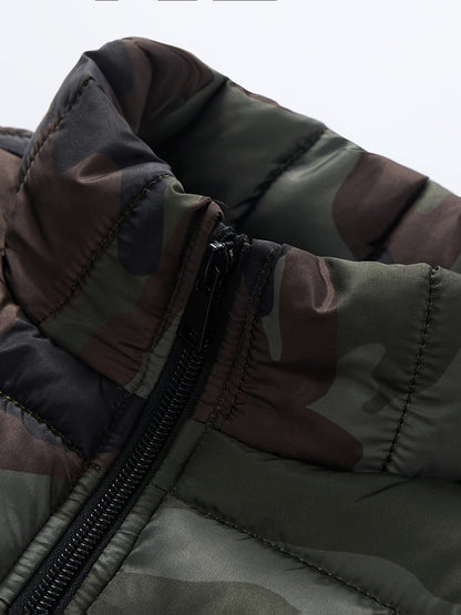 Unisex quilted camouflage vest with stand-up collar