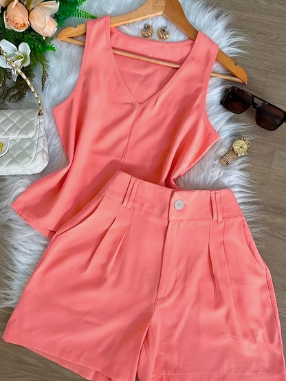 Women's Two-Piece Set – Elegant Top and Shorts for Spring & Summer, Leisure & Everyday Wear