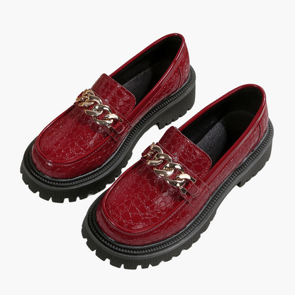 Damen Chunky Chain Loafer Slip-Ons – Modische Alltagsschuhe mit Plateau und Kettendetail