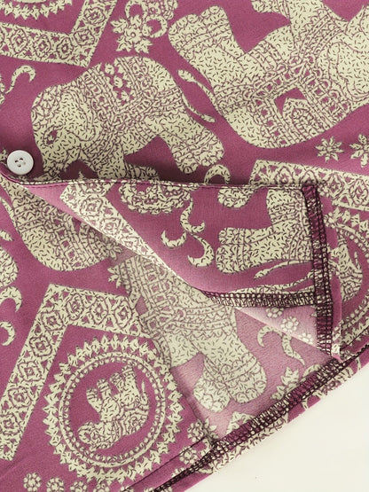Men's Resort Shirt with Elephant and Mandala Print, Short Sleeve, Casual and Summer Style