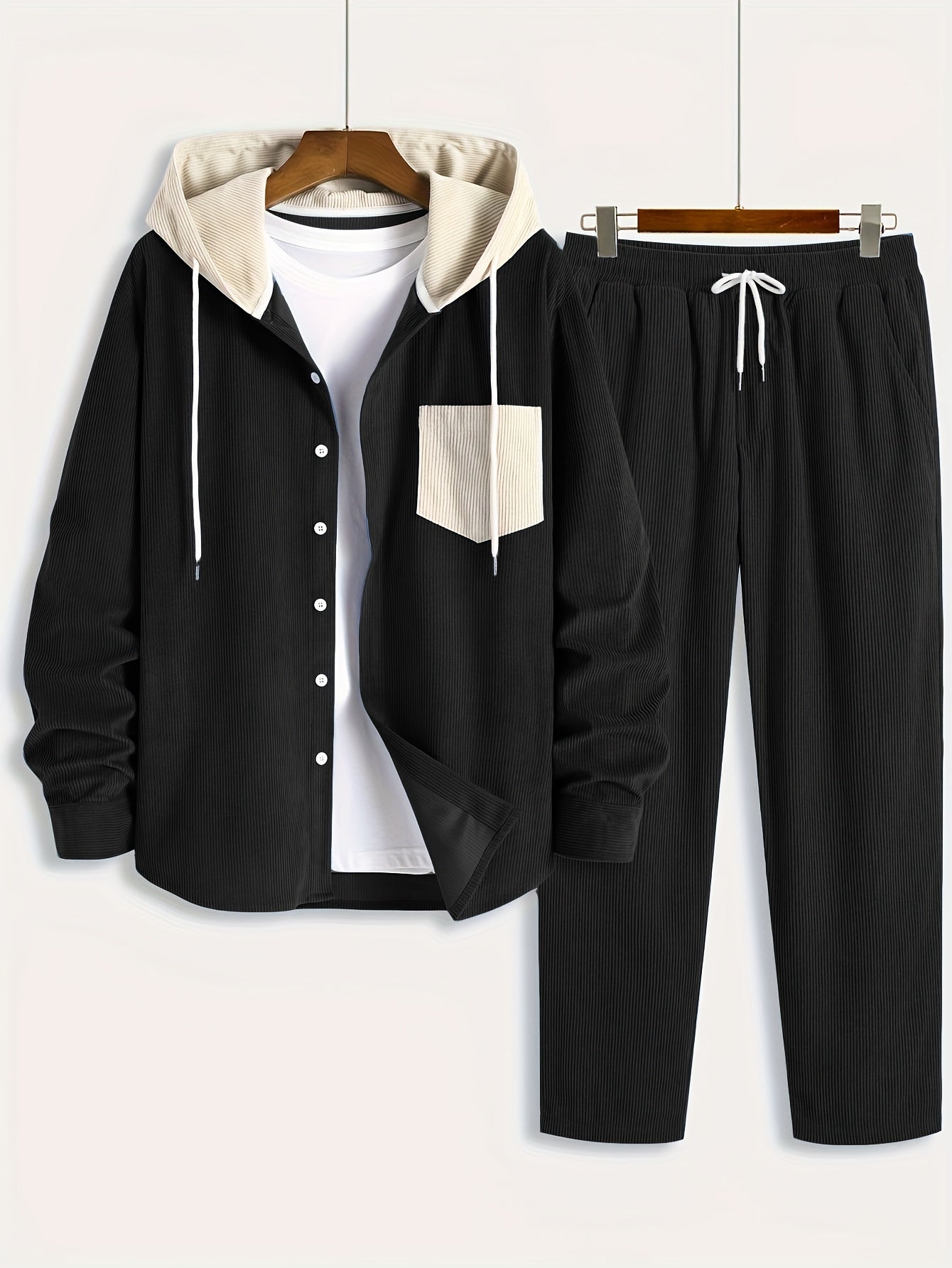 Cord-Zweiteiler Herren, Hemd-Jacke mit Kapuze & Hose