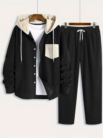 Cord-Zweiteiler Herren, Hemd-Jacke mit Kapuze & Hose