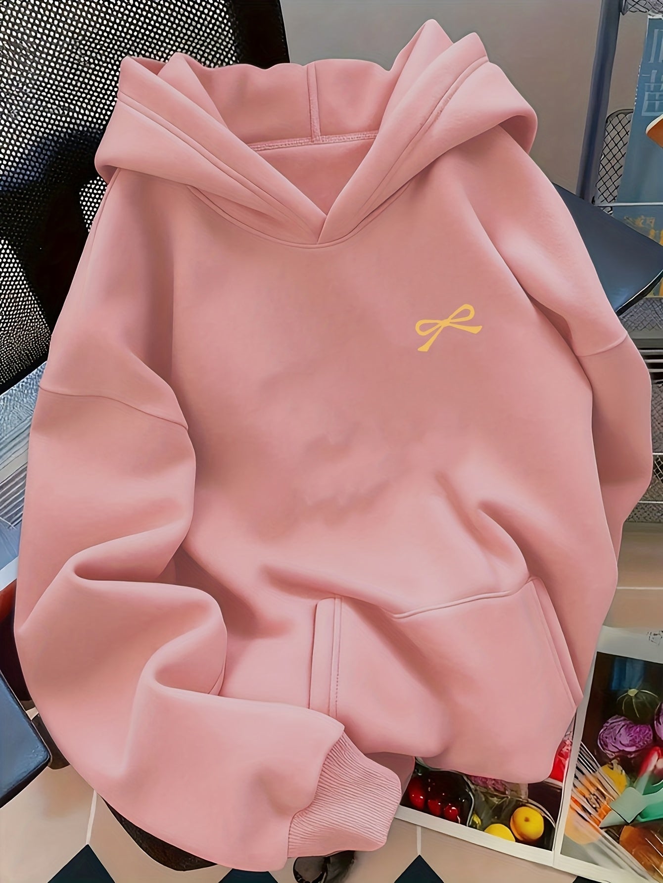 Women's Bow Embroidered Oversized Pullover Hoodie