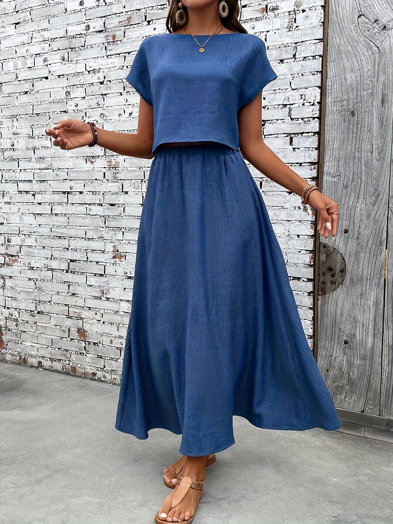 Women's Summer Two-Piece Set Elegant – Fashionable Crop Top and Maxi Skirt, Perfect for Everyday & Vacation