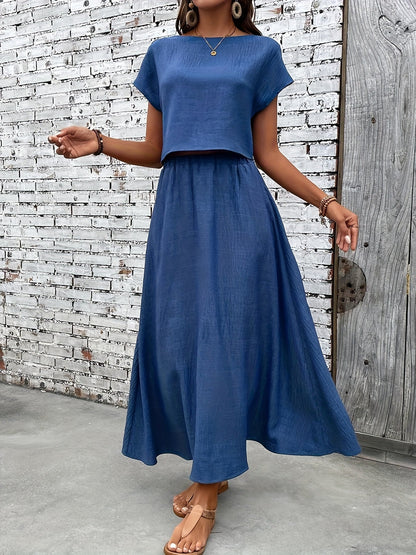 Women's Summer Two-Piece Set Elegant – Fashionable Crop Top and Maxi Skirt, Perfect for Everyday & Vacation